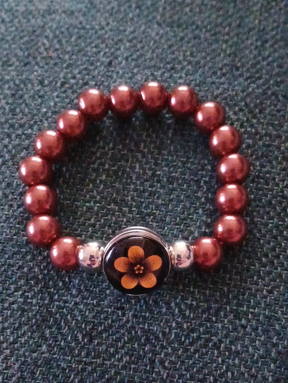 Brown Pearl Beaded Bracelet with Floral Accent